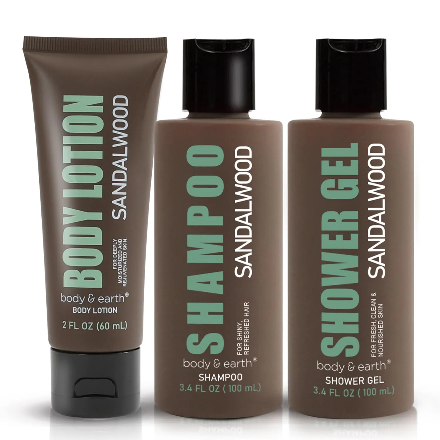 Sandalwood Men's Bath & Body Set - Shower Gel, Body Lotion, Shampoo - Self Care Gifts for Men