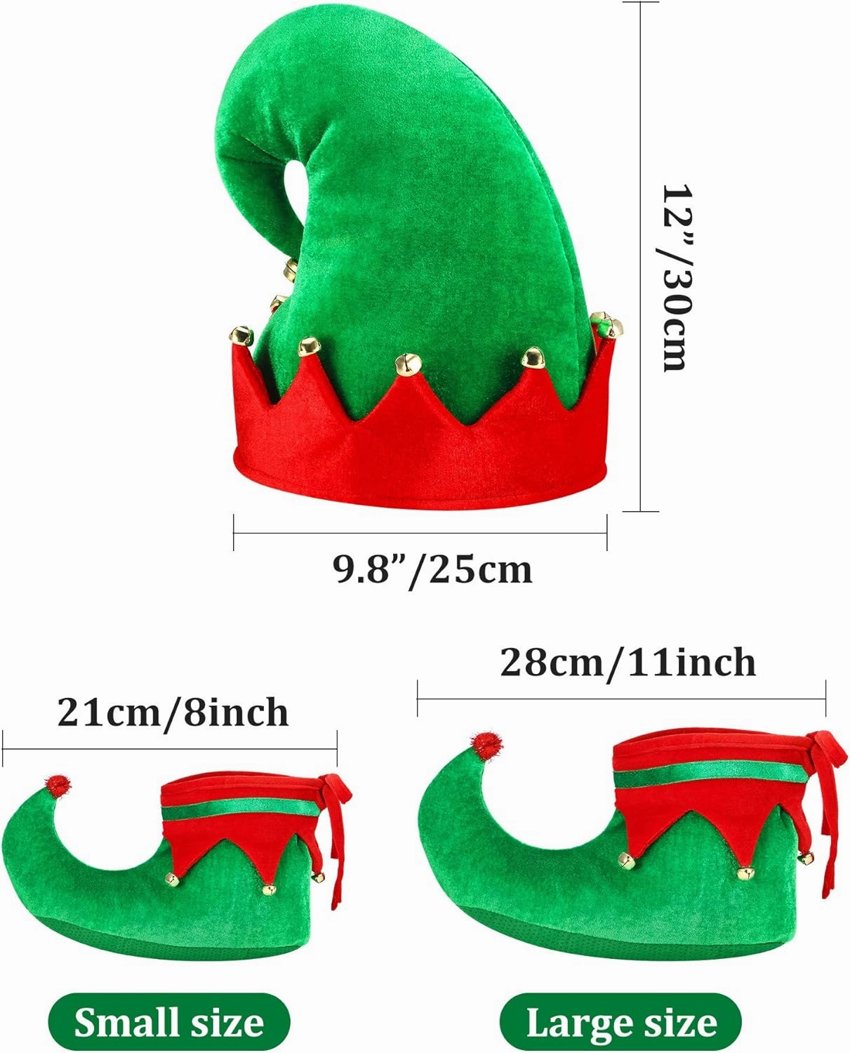 SATINIOR Christmas Santa Elf Shoes and Hat Christmas Red and Green Costume Accessory Set