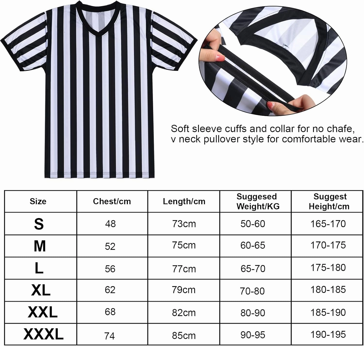 SATINIOR Men's Official Uniform Black and White Stripe Pro-Style Neck Referee Shirt, Officiating Umpire Jersey and Stainless Steel Whistle with Lanyard for Halloween Basketball Football Soccer