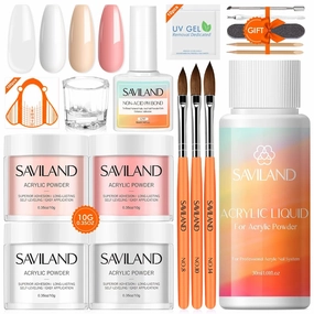 SAVILAND Acrylic Nail Kit Starter Set: Nudes Pink White Clear Powder and Monomer Liquid Set With 10ml Non-acid PH Bond, Brushes for Beginners Practice DIY Nails Extension
