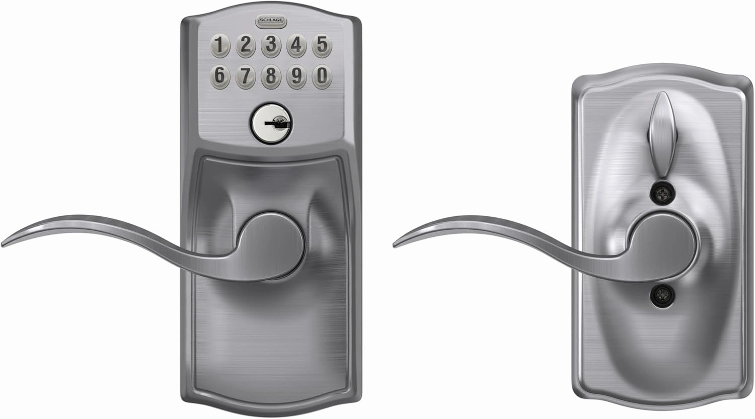 SCHLAGE FE595 CAM 626 ACC Camelot Keypad Entry with Flex-Lock and Accent Levers, Brushed Chrome