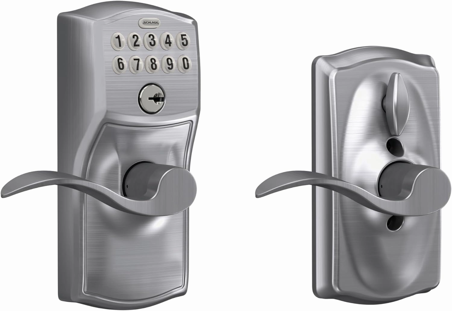 SCHLAGE FE595 CAM 626 ACC Camelot Keypad Entry with Flex-Lock and Accent Levers, Brushed Chrome