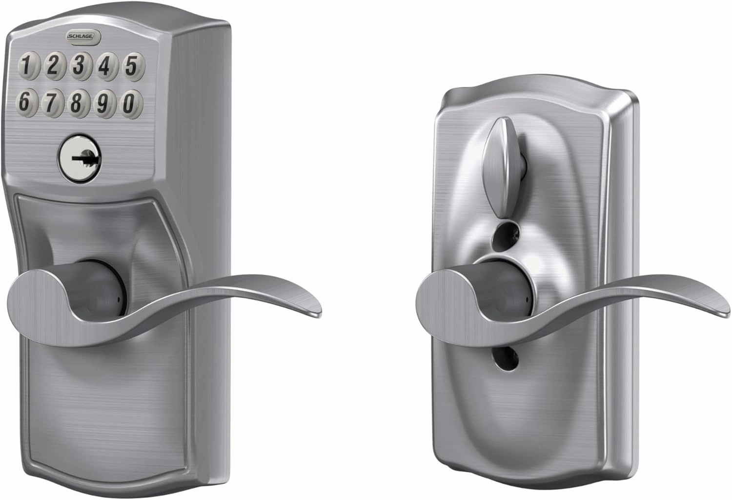 SCHLAGE FE595 CAM 626 ACC Camelot Keypad Entry with Flex-Lock and Accent Levers, Brushed Chrome