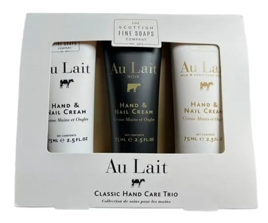 Scottish Fine Soaps Au Lait Classic Hand & Nail Care Cream Trio Gift Set, 2.5 fl oz each, Set of 3 Made in Scotland