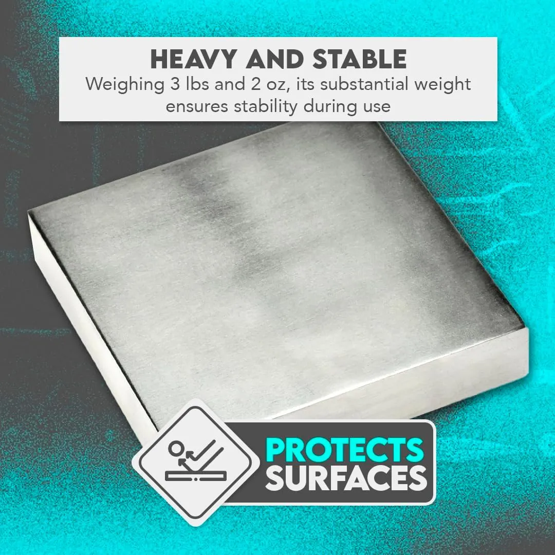 SE 4" x 3/4" x 4" Steel Bench Block - Heavy-Duty Tool for Jewelry Making, Hammering, and Shaping - JT34443SB