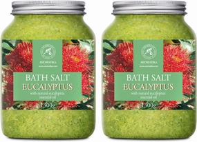 Sea Salt Eucalyptus with Natural Eucalyptus Essential Oil - Set 2x46 Oz - Eucaliptus Bath Salts - Best for Good Sleep - Stress Relief - Beauty - Relaxing - Bathing - Body Care