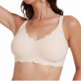 Seamless Wireless Bra for Women Scalloped Adjustable Straps Support Comfortable Bra Gathering Bra