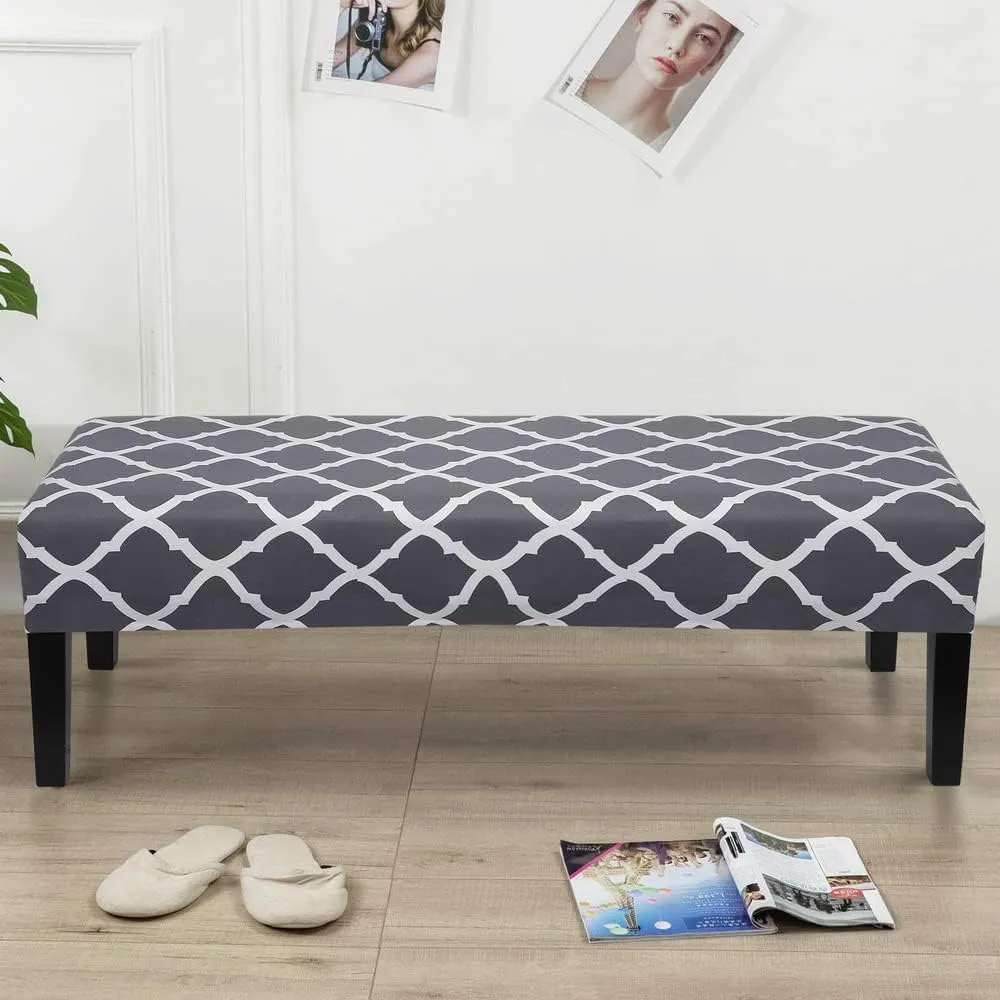 SearchI Stretch Dining Bench Cover, Washable Durable Bench Covers Slipcover, Rectangle Bench Seat Covers for Dining Room Living Room Kitchen(Grey Check)