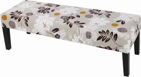 SearchI Brown Flower Stretch Dining Bench Cover, Washable, Protective, Durable Bench Seat Covers for Dining Room, Living Room, Kitchen