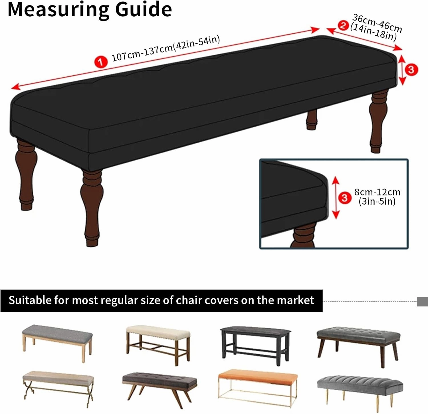 SearchI Brown Flower Stretch Dining Bench Cover, Washable, Protective, Durable Bench Seat Covers for Dining Room, Living Room, Kitchen