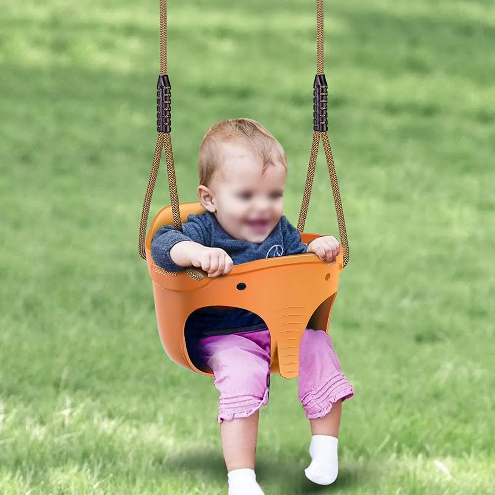 SELEWARE Heavy-Duty High Back Full Bucket Toddler Swing Seat with Locking Carabiners and Adjustable Rope, Cute Elephant Shape Design, 600LB Weight Limit