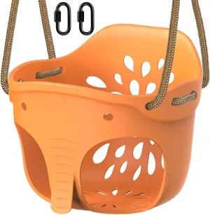 SELEWARE Heavy-Duty High Back Full Bucket Toddler Swing Seat with Locking Carabiners and Adjustable Rope, Cute Elephant Shape Design, 600LB Weight Limit