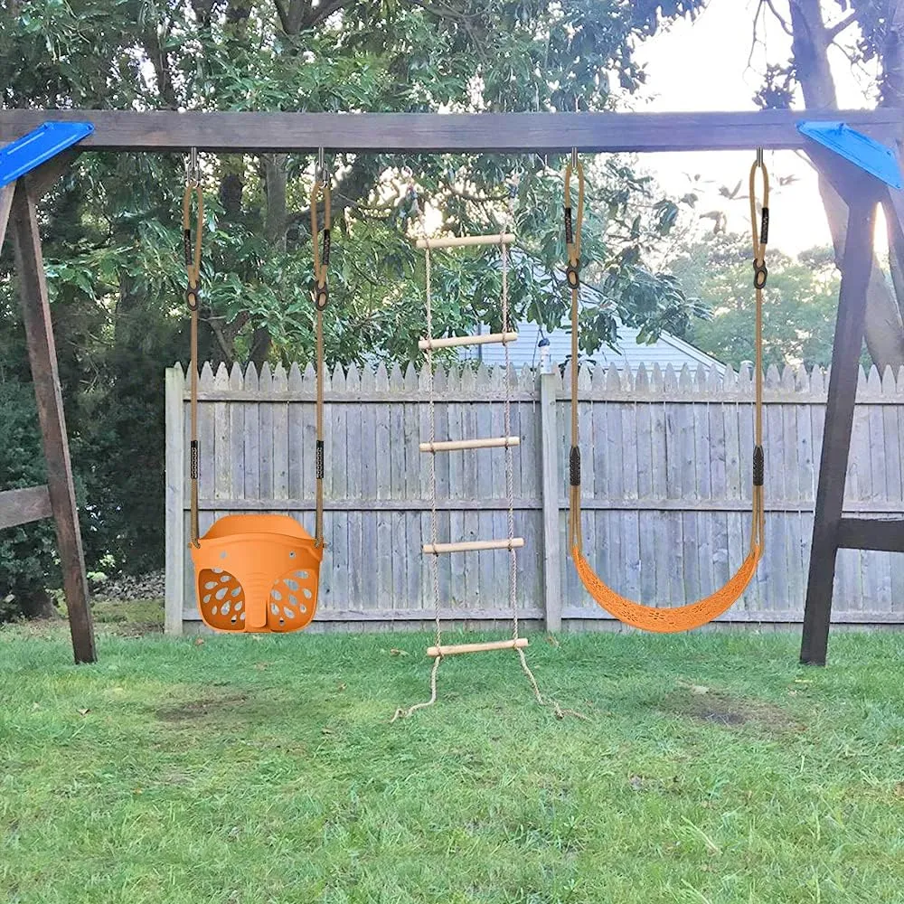 SELEWARE Heavy-Duty High Back Full Bucket Toddler Swing Seat with Locking Carabiners and Adjustable Rope, Cute Elephant Shape Design, 600LB Weight Limit