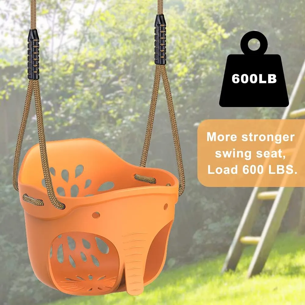 SELEWARE Heavy-Duty High Back Full Bucket Toddler Swing Seat with Locking Carabiners and Adjustable Rope, Cute Elephant Shape Design, 600LB Weight Limit