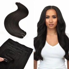 Senmy Clip in Human Hair Extensions Double Weft 9A Brazilian Hair Real Hair Extensions Clip in Human Hair 18inch 120g 7Pcs 16clips Natural Black For Women
