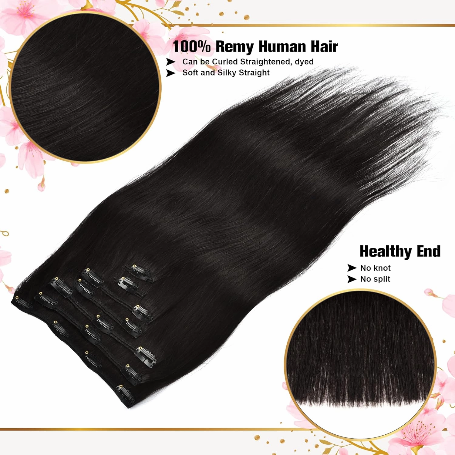 Senmy Clip in Human Hair Extensions Double Weft 9A Brazilian Hair Real Hair Extensions Clip in Human Hair 18inch 120g 7Pcs 16clips Natural Black For Women