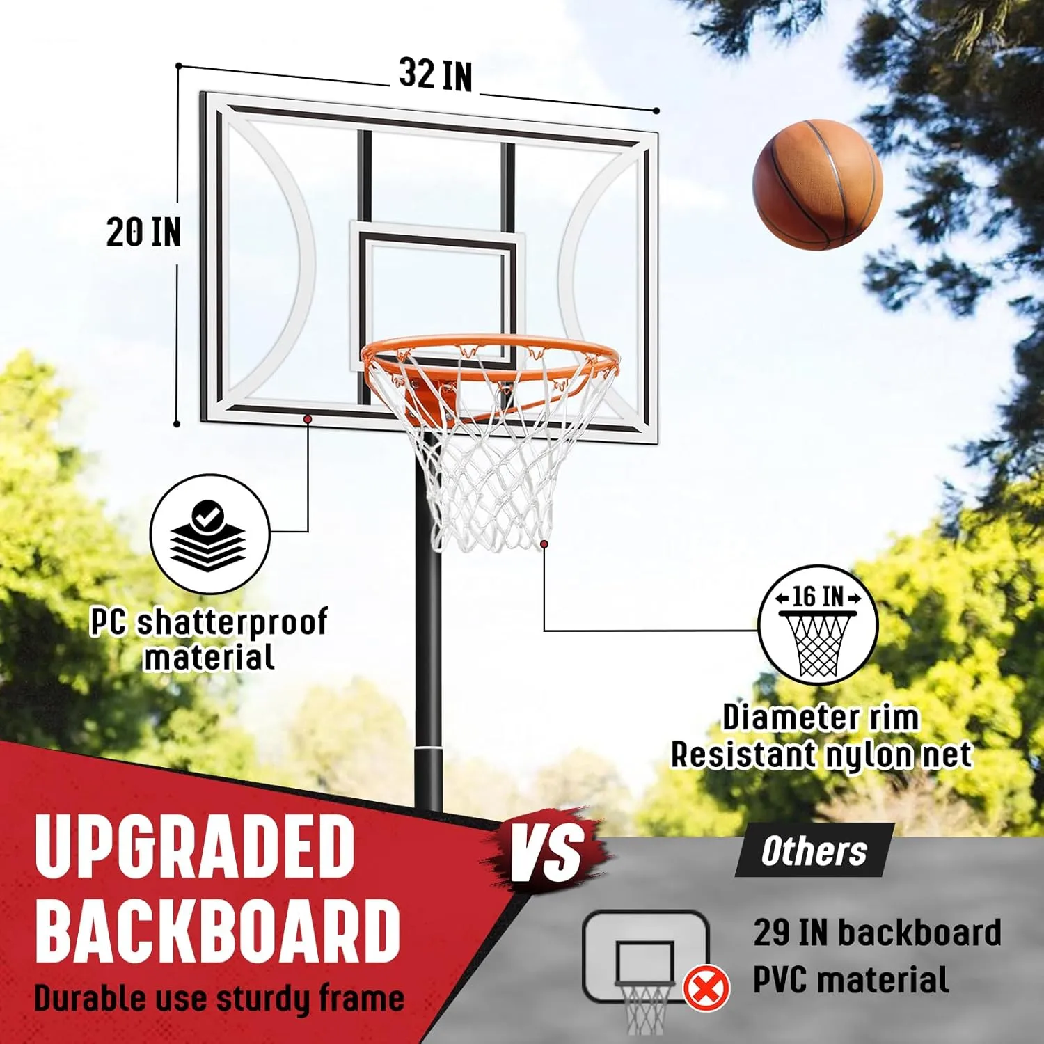Seray Kids Basketball Hoop Outdoor, 3 FT- 9 FT Adjustable Pool Basketball Goal, 32 in Backboard Indoor Portable Basketball Hoop for Youth/Teenagers/Adults in Backyard/Driveway