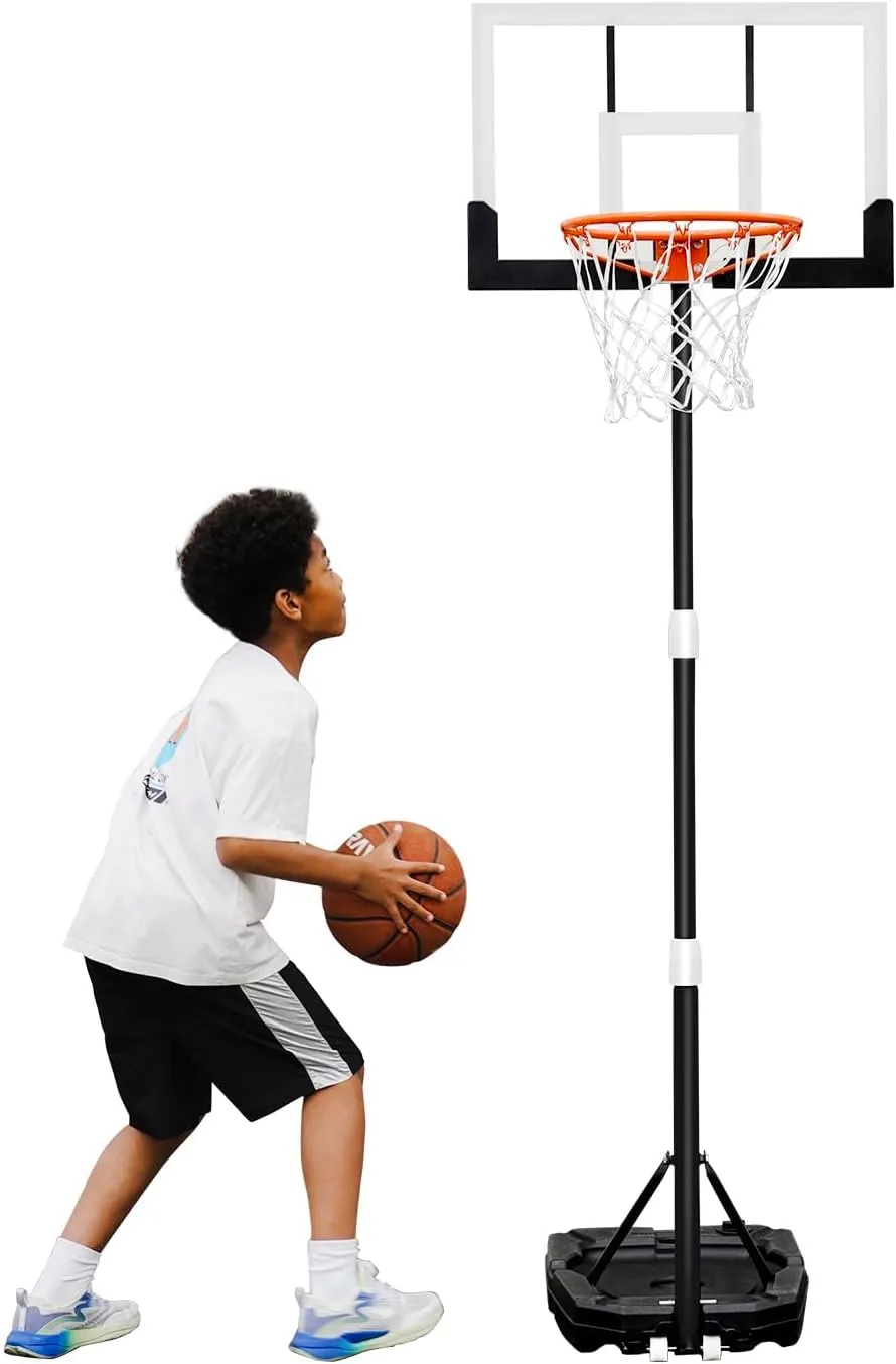 Seray Kids Basketball Hoop Outdoor 3.2-7.2ft Adjustable, Portable Basketball Hoop & Goals for Kids/Teens/Youth in Pool/Backyard/Driveway/Indoor, 29 Inch Shatterproof Backboard and Enlarged Base