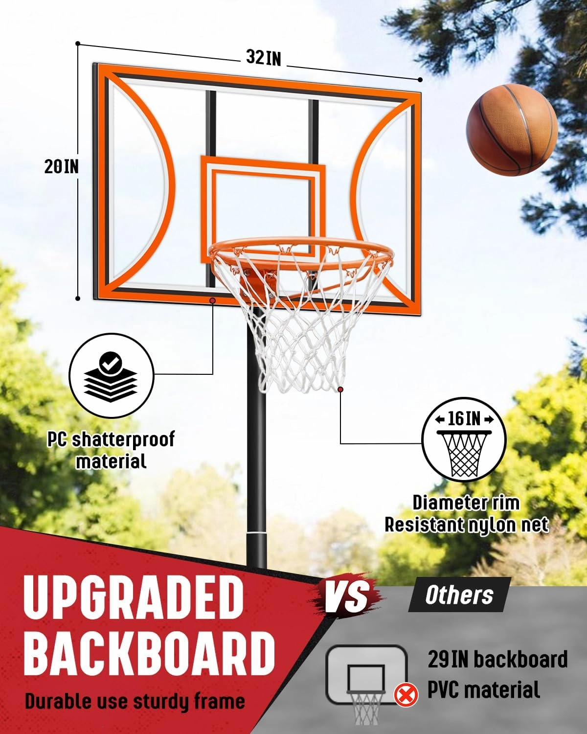 Seray Kids Basketball Hoop Outdoor, 3 FT- 9 FT Adjustable Pool Basketball Goal, 32 in Backboard Indoor Portable Basketball Hoop for Youth/Teenagers/Adults in Backyard/Driveway