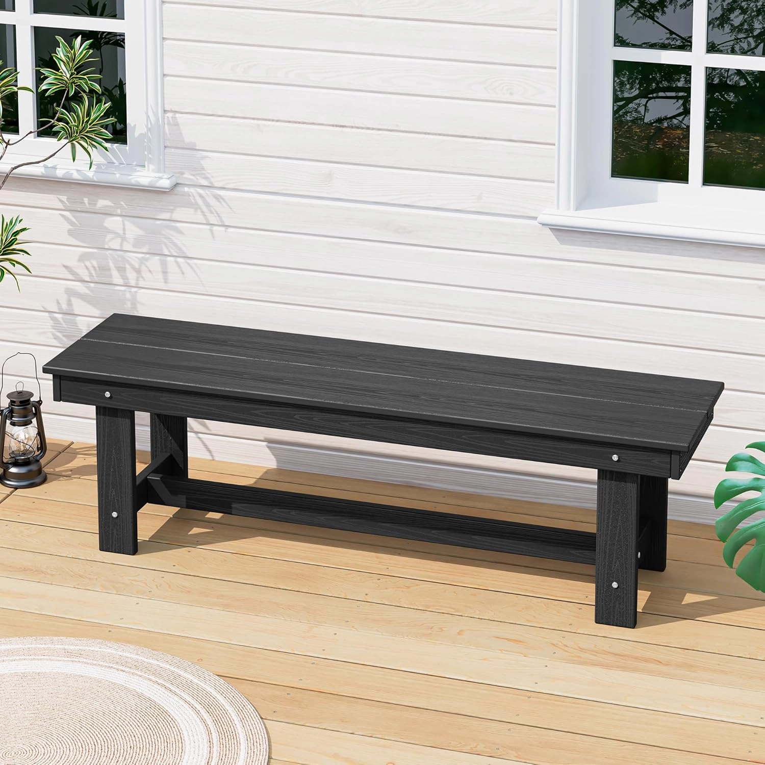 SERWALL 2-Person Outdoor Bench Backless, HDPE Outdoor Benches Weatherproof, 700 Lbs Weight Capacity, Poly Lumber Patio Furniture for Garden, Porch and Park, Black