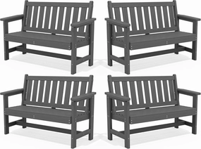 SERWALL Outdoor Bench, HDPE Outdoor Benches Weatherproof, 2-Person Garden Bench with 660 lbs Weight Capacity, Patio Benches for Outdoors, Garden, Porch, Backyard and Park, Grey, 4 Pack