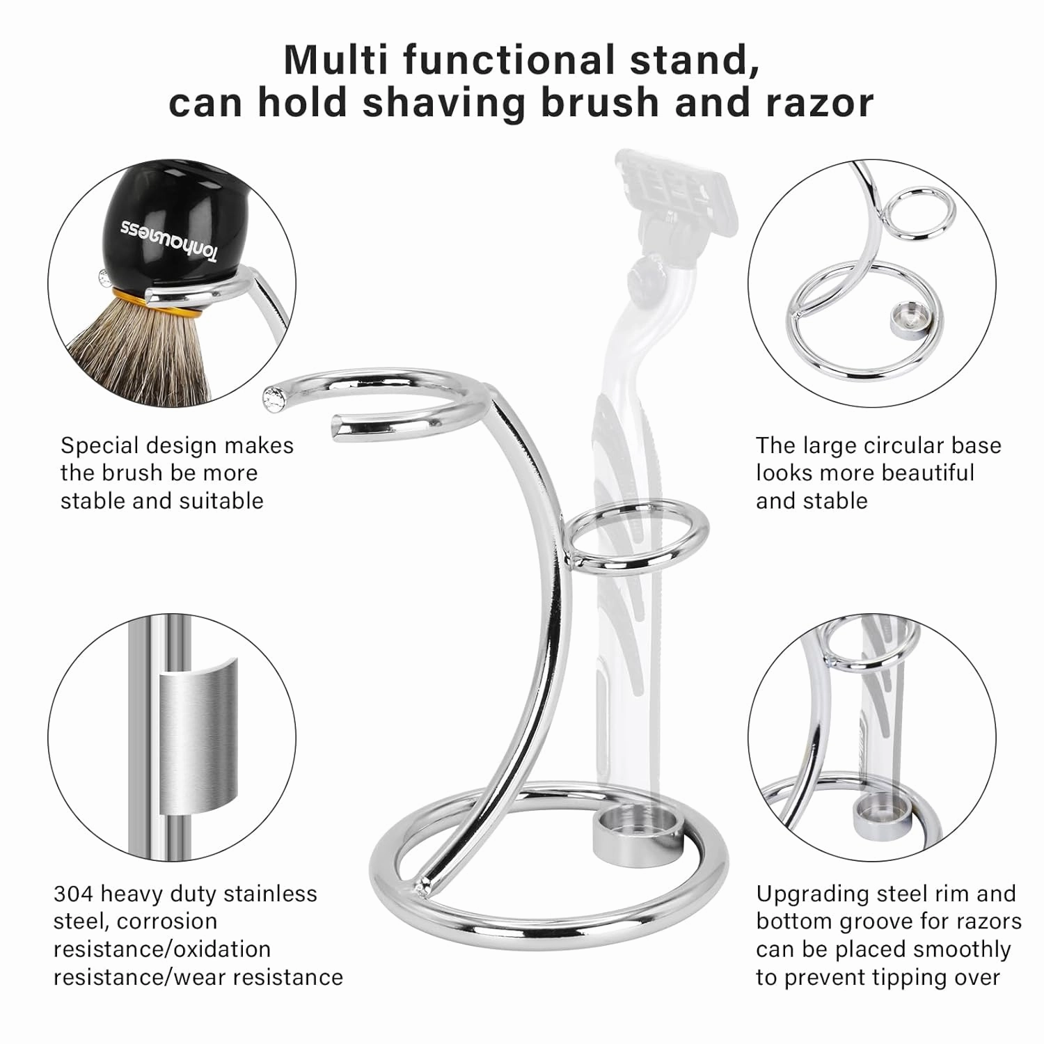 Shaving Brushes Kit For Men, 4 In 1 Shaving Brush Set Includes Badger Hair Shaving Brush, Sandalwood Shaving Cream, Stainless Steel Shaving Bowl and Stand
