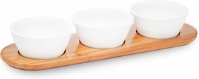 Sheffield Home 10oz Wooden Chip and Dip Serving Set - Chips and Dip Platter with Removeable Dip Bowls - Chip and Dip Serving Dish & Condiment Tray for Barbecues, Buffets and Parties