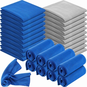 Shellwei 100 Pcs Cooling Towels Bulk 40 x 12 Inch Ice Towel Microfiber Sports Cooling Towels for Neck Face, Breathable Chilly Towel for Yoga Sport(Royal Blue, Light Gray)