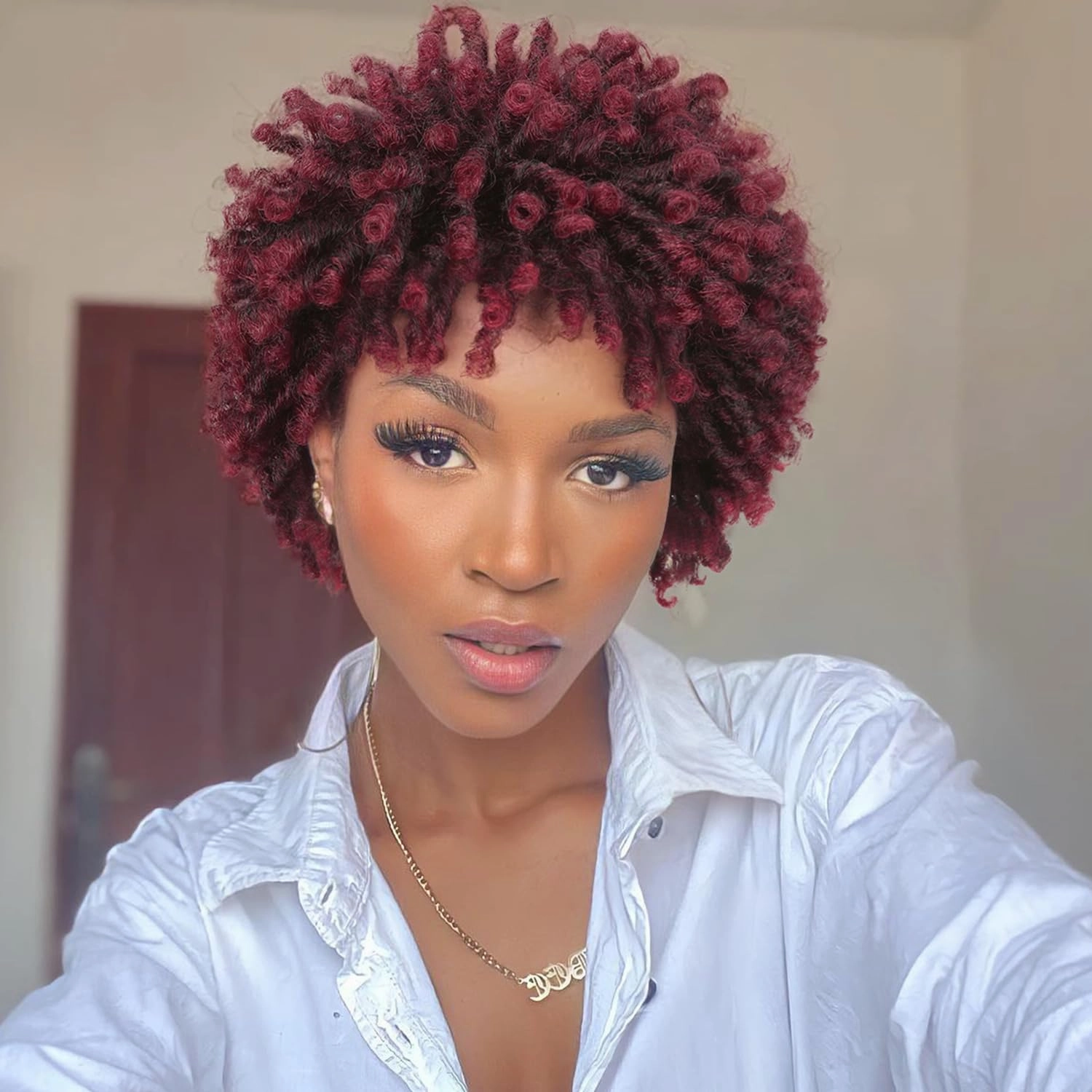 Short Dreadlock Wig Short Afro Curly Braided Wigs for Black Women Faux Locs Twist Braiding Ombre Red Synthetic Hair Wigs 6 Inches