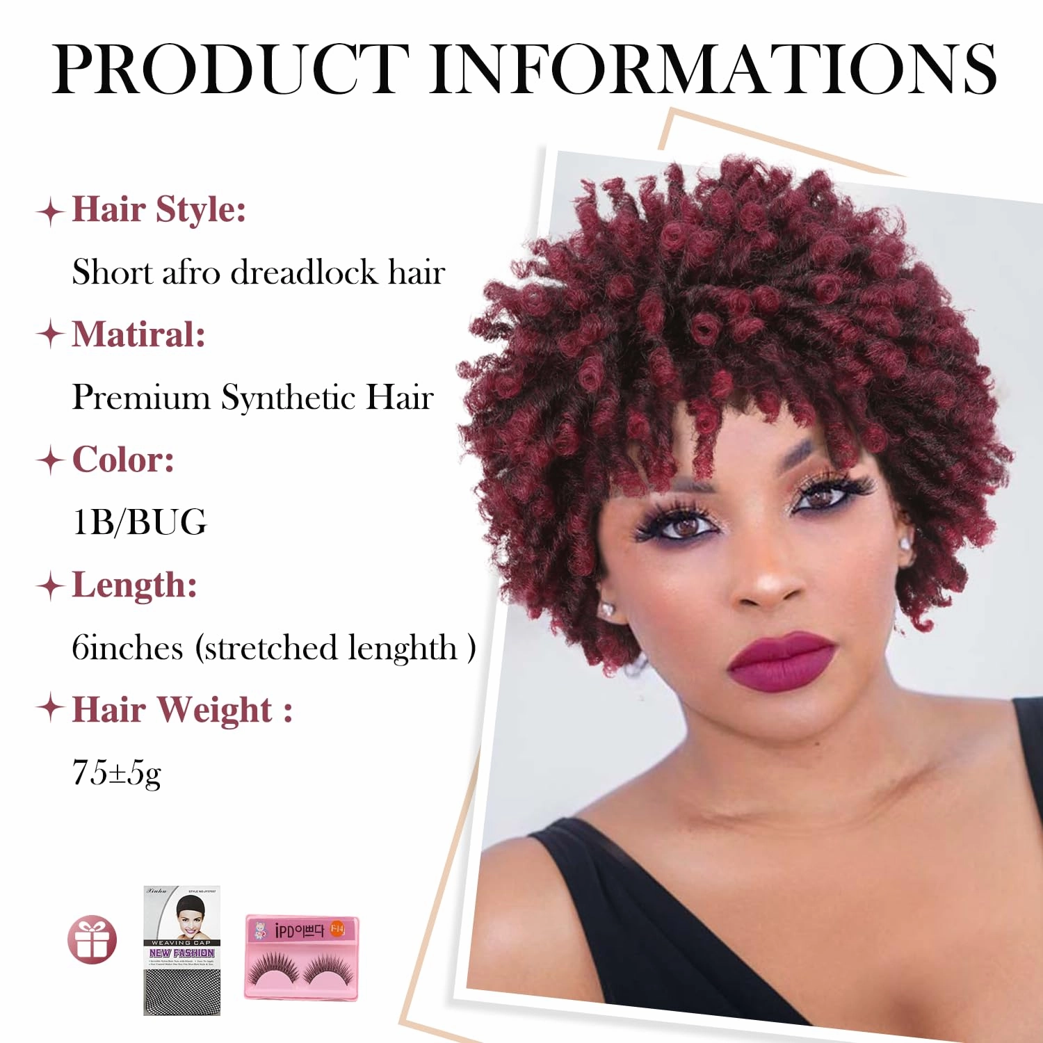 Short Dreadlock Wig Short Afro Curly Braided Wigs for Black Women Faux Locs Twist Braiding Ombre Red Synthetic Hair Wigs 6 Inches