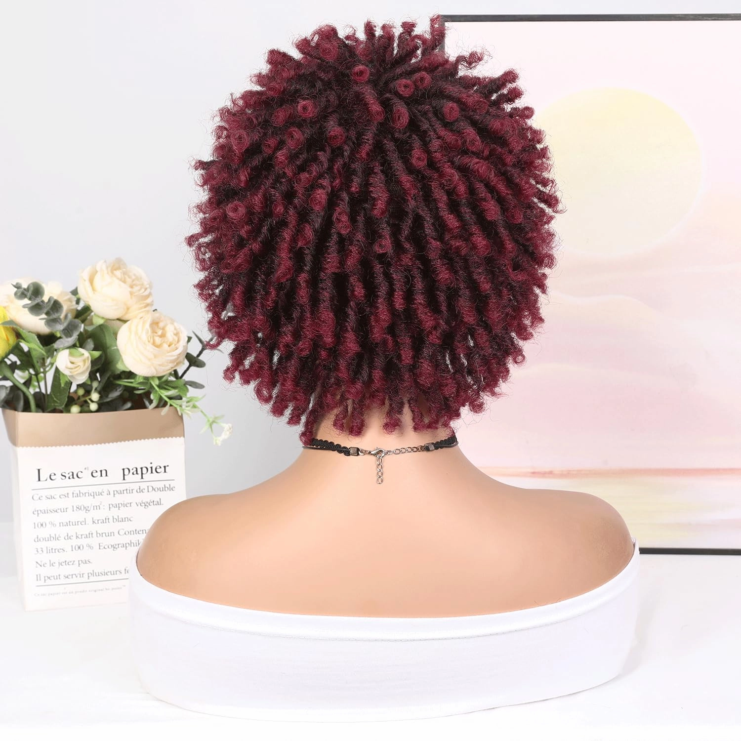 Short Dreadlock Wig Short Afro Curly Braided Wigs for Black Women Faux Locs Twist Braiding Ombre Red Synthetic Hair Wigs 6 Inches