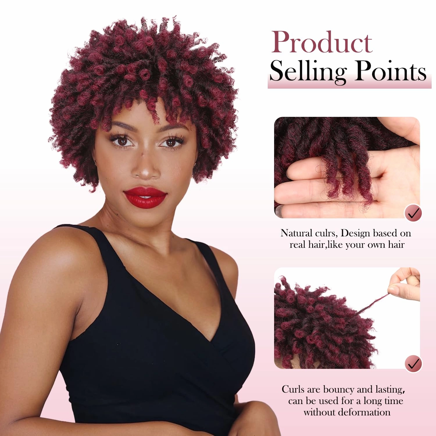 Short Dreadlock Wig Short Afro Curly Braided Wigs for Black Women Faux Locs Twist Braiding Ombre Red Synthetic Hair Wigs 6 Inches
