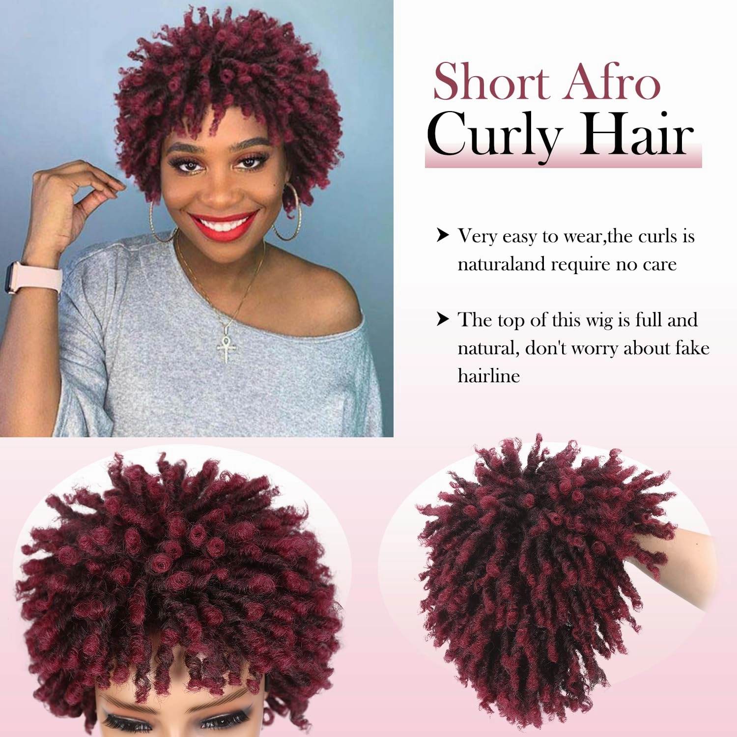 Short Dreadlock Wig Short Afro Curly Braided Wigs for Black Women Faux Locs Twist Braiding Ombre Red Synthetic Hair Wigs 6 Inches
