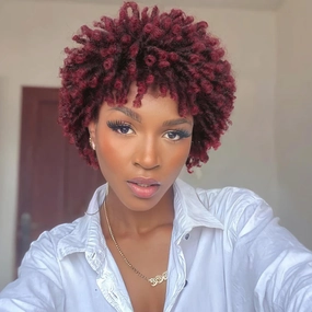 Short Dreadlock Wig Short Afro Curly Braided Wigs for Black Women Faux Locs Twist Braiding Ombre Red Synthetic Hair Wigs 6 Inches