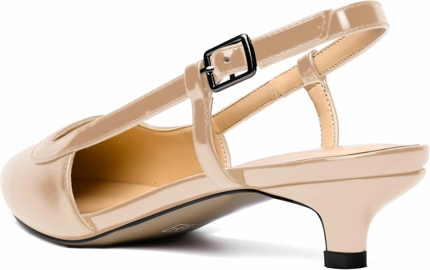 SHOWFOREST Women's Adjustable Strap Dating Dress Solid Patent Buckle Pointed Toe Kitten Low Heel Pumps Shoes 1.5 Inch