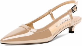 SHOWFOREST Women's Adjustable Strap Dating Dress Solid Patent Buckle Pointed Toe Kitten Low Heel Pumps Shoes 1.5 Inch