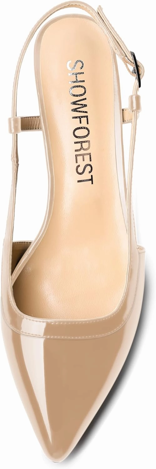 SHOWFOREST Women's Adjustable Strap Dating Dress Solid Patent Buckle Pointed Toe Kitten Low Heel Pumps Shoes 1.5 Inch