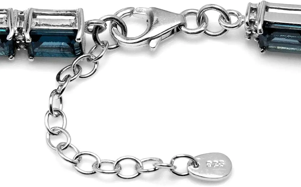 Silvershake 7X5mm Octagon Shape Birthstone Gemstone White Gold Plated 925 Sterling Silver Tennis Bracelet Adjustable 7 to 8.5 Inch Jewelry for Women