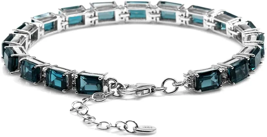 Silvershake 7X5mm Octagon Shape Birthstone Gemstone White Gold Plated 925 Sterling Silver Tennis Bracelet Adjustable 7 to 8.5 Inch Jewelry for Women