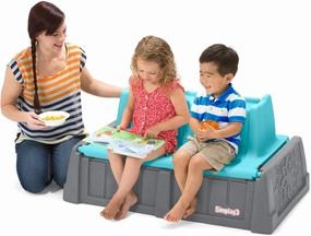 Simplay3 Sand and Water Kids Bench, 2-in-1 Sand and Water Table with Outdoor Storage Bench, Gray and Teal