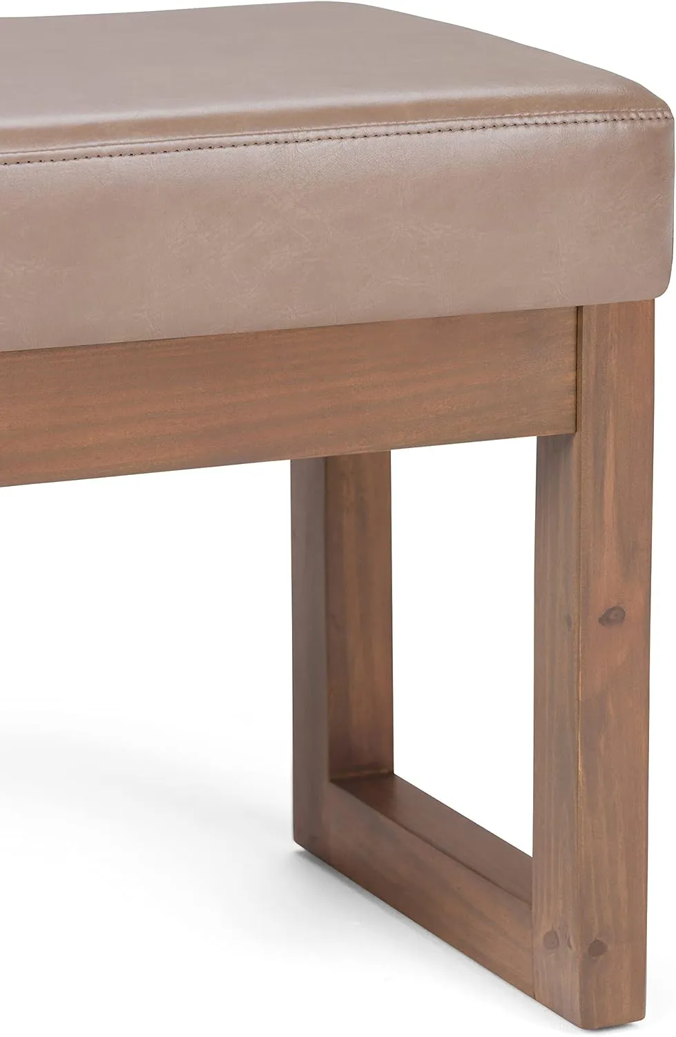 SIMPLIHOME Milltown 27 inch Wide Contemporary Rectangle Footstool Ottoman Bench in Ash Blonde Vegan Faux Leather, Assembled, For the Living Room and Bedroom