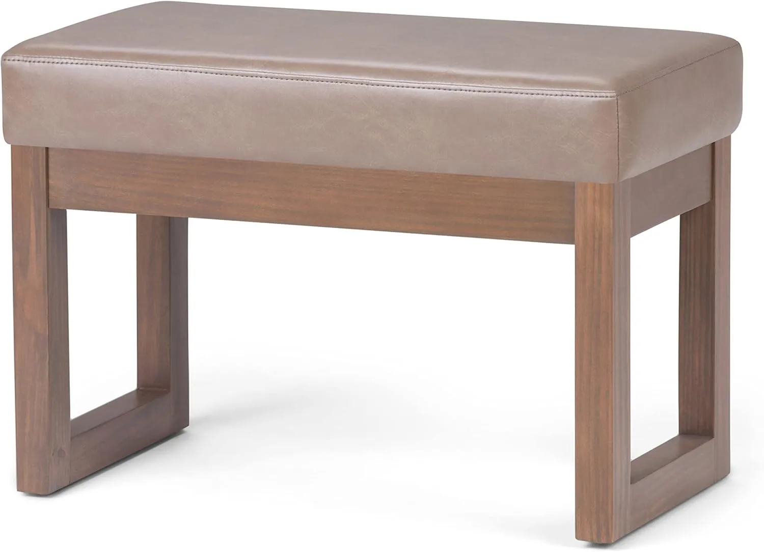 SIMPLIHOME Milltown 27 inch Wide Contemporary Rectangle Footstool Ottoman Bench in Ash Blonde Vegan Faux Leather, Assembled, For the Living Room and Bedroom