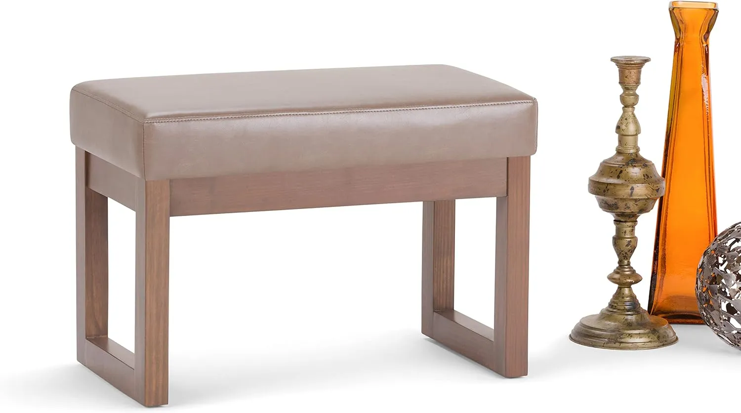 SIMPLIHOME Milltown 27 inch Wide Contemporary Rectangle Footstool Ottoman Bench in Ash Blonde Vegan Faux Leather, Assembled, For the Living Room and Bedroom