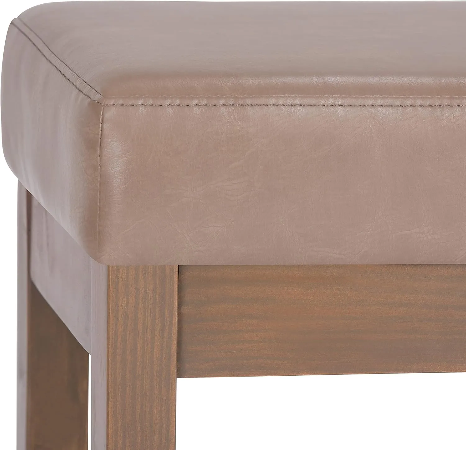 SIMPLIHOME Milltown 27 inch Wide Contemporary Rectangle Footstool Ottoman Bench in Ash Blonde Vegan Faux Leather, Assembled, For the Living Room and Bedroom