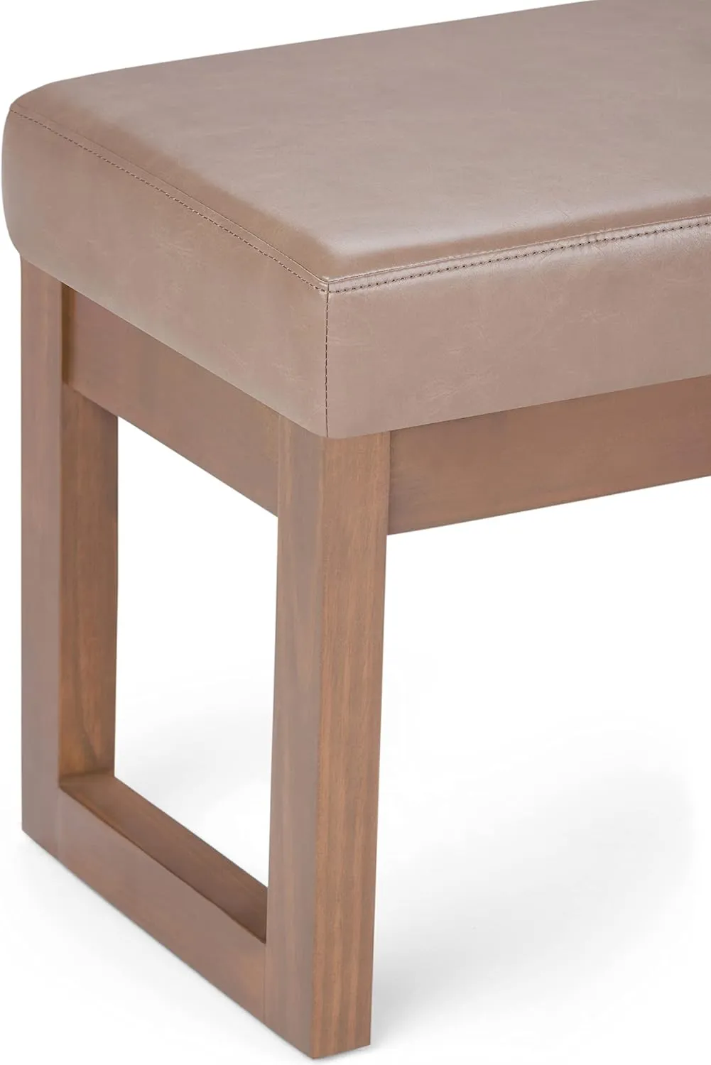 SIMPLIHOME Milltown 27 inch Wide Contemporary Rectangle Footstool Ottoman Bench in Ash Blonde Vegan Faux Leather, Assembled, For the Living Room and Bedroom