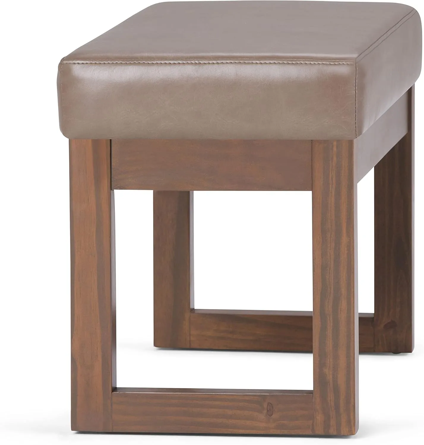 SIMPLIHOME Milltown 27 inch Wide Contemporary Rectangle Footstool Ottoman Bench in Ash Blonde Vegan Faux Leather, Assembled, For the Living Room and Bedroom