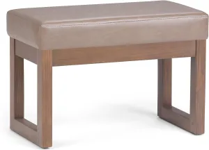 SIMPLIHOME Milltown 27 inch Wide Contemporary Rectangle Footstool Ottoman Bench in Ash Blonde Vegan Faux Leather, Assembled, For the Living Room and Bedroom