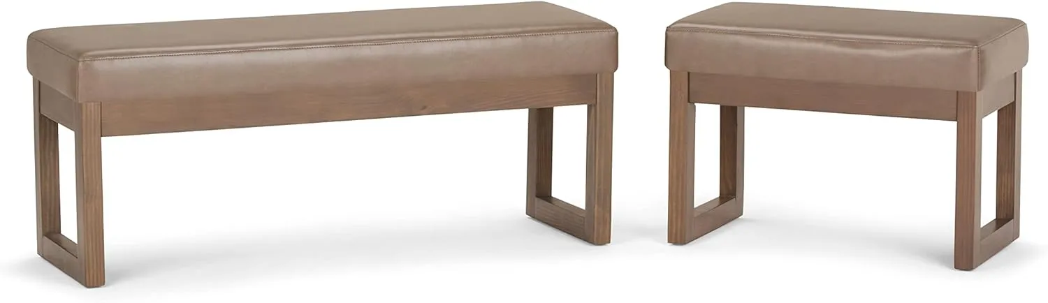 SIMPLIHOME Milltown 27 inch Wide Contemporary Rectangle Footstool Ottoman Bench in Ash Blonde Vegan Faux Leather, Assembled, For the Living Room and Bedroom