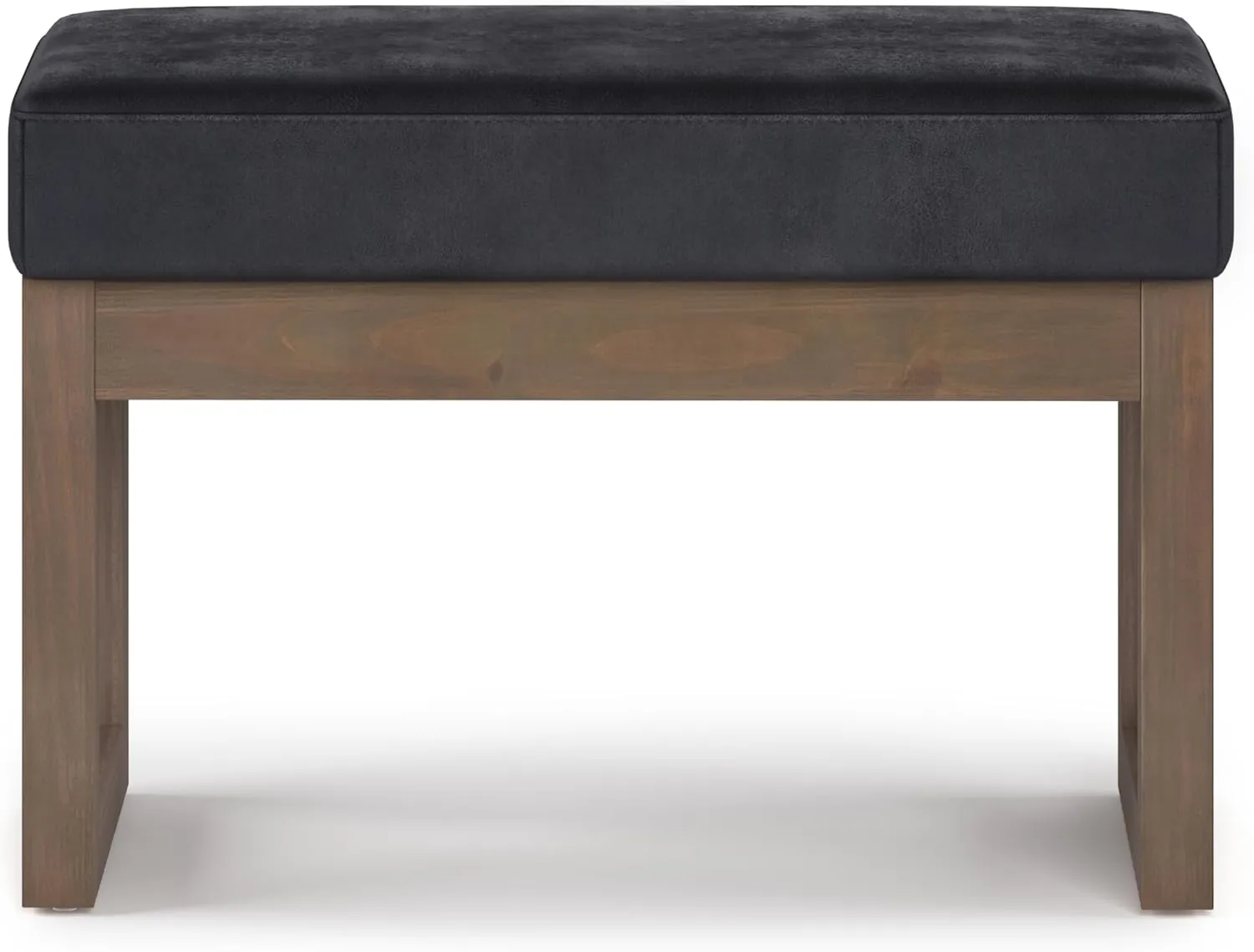 SIMPLIHOME Milltown 27 inch Wide Contemporary Rectangle Footstool Ottoman Bench in Distressed Black Vegan Faux Leather, Assembled, For the Living Room and Bedroom
