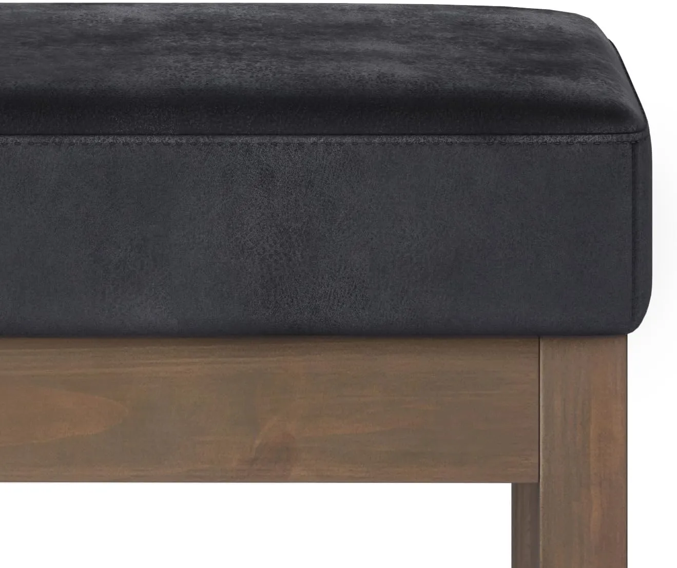 SIMPLIHOME Milltown 27 inch Wide Contemporary Rectangle Footstool Ottoman Bench in Distressed Black Vegan Faux Leather, Assembled, For the Living Room and Bedroom